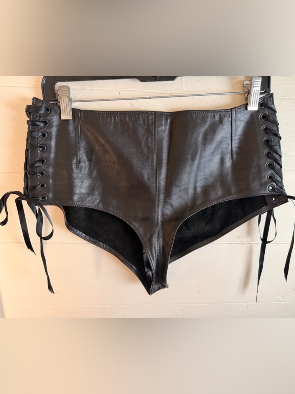 Dark Garden Lace-Up Black Leather Booty Shorts